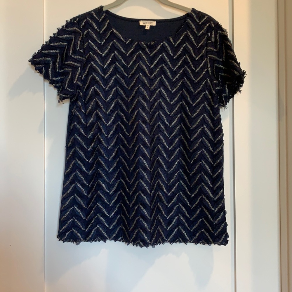 Chevron navy and silver top
